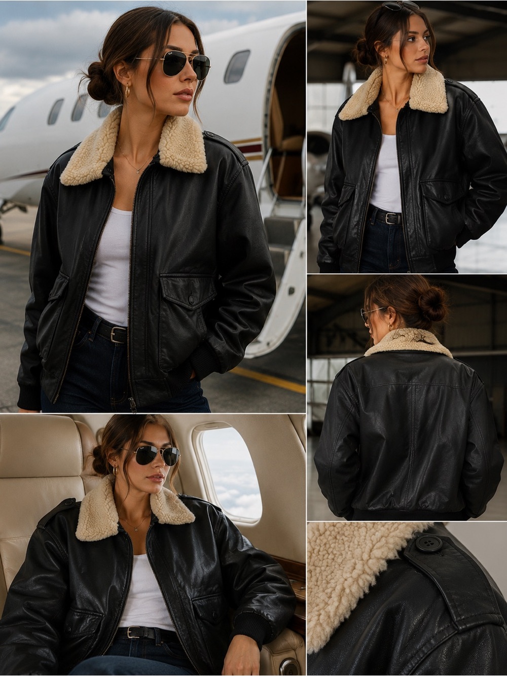 Scully Black Leather Aviator Bomber Jacket Sherpa Collar Vintage Flight Coat
